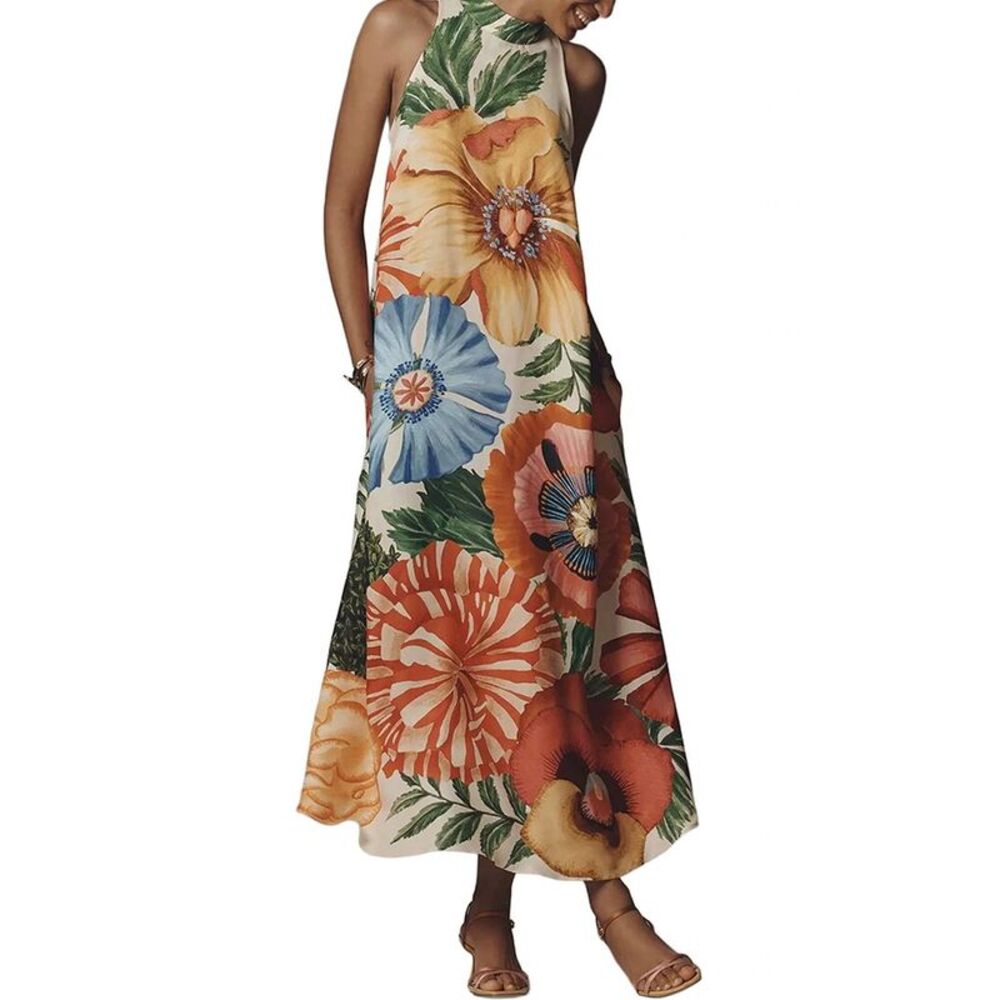 Anette Womens Linen-Blend Maxi Dress
